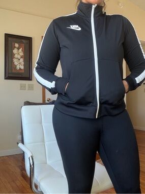 Nike Black Track Jacket with White Stripe Size M